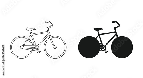 A minimalist depiction showcases two bicycle outlines one in white and another in solid black offering a stark contrast
