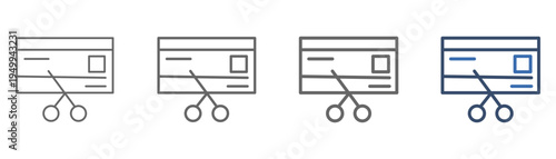 
outline icon set no debt with debit card and scissors design