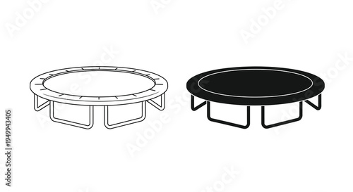 A minimalist illustration depicts two trampoline designs one outlined and one solid black showcasing differing visual styles high quality