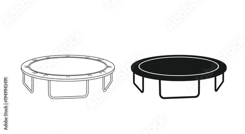 A minimalist illustration depicts two trampolines one outlined in white and the other filled with black showcasing a simple design