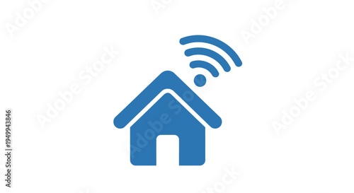 A modern house with a WiFi signal icon above it represents technology and communication in a home environment with a focus on house, wifi, signal, icon, technology.