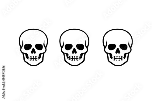 Three identical human skull illustrations featuring black line art