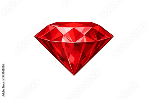 Vibrant red faceted gemstone isolated on a white background