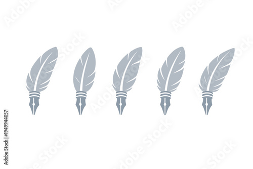 A set of five light blue quill pen icons with fountain pen nibs