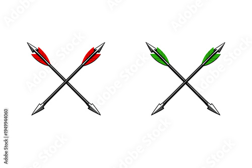 A vector illustration featuring two sets of crossed arrows with sharp