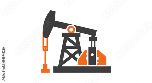 An industrial oil pump jack operates in a remote field extracting crude resources under a clear daytime sky with a large rig.