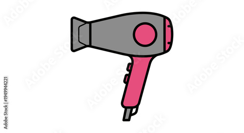 A woman uses a pink and gray hair dryer in a modern bathroom setting for styling purposes.