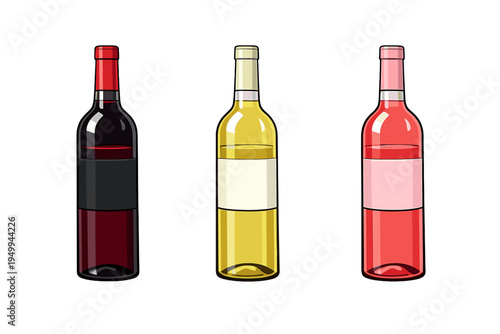 A vector illustration featuring three wine bottles in a row