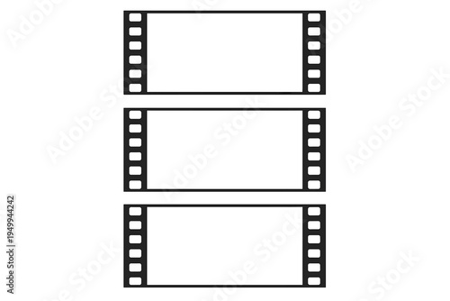 A set of three black and white film strip frames arranged vertically