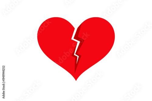A red broken heart illustration isolated on a white background