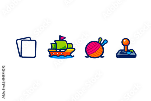 A set of colorful vector icons representing various hobbies and
