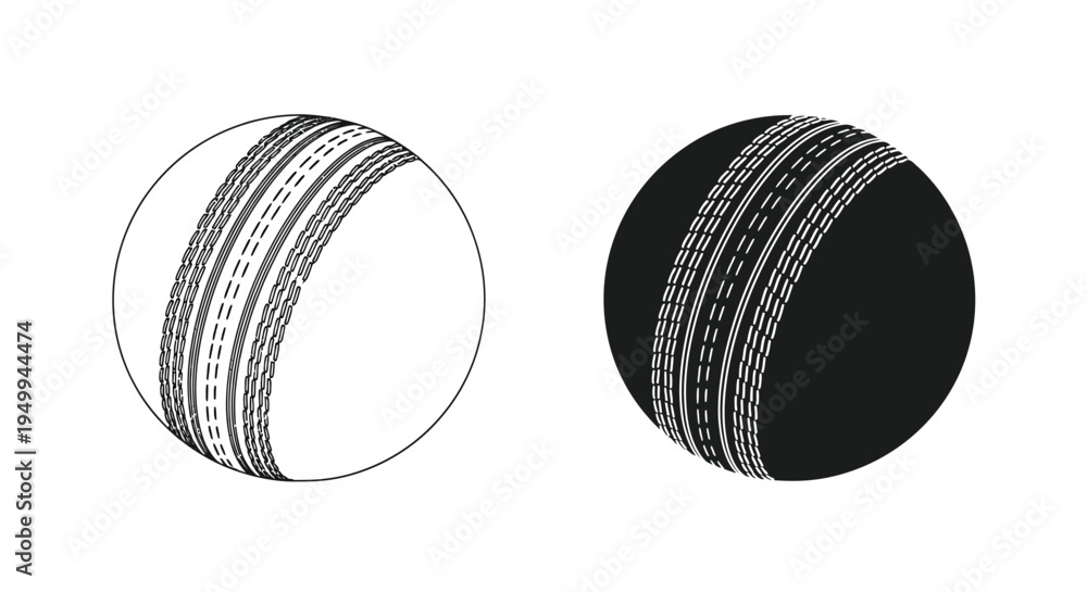 Fototapeta premium A graphic illustration depicts two cricket balls one light and one dark showcasing the distinctive stitched seam design