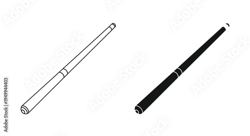 A minimalist depiction showcases two cylindrical objects one outlined and the other solid black angled diagonally across a white background