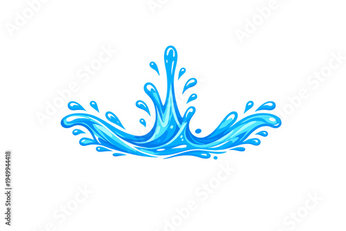 Stylized vector illustration of a bright blue water splash with