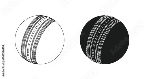 A graphic illustration depicts two cricket balls one light and one dark showcasing the distinctive stitched seam design