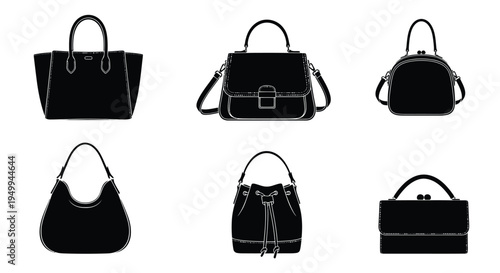 Collection of fashionable handbag designs in black a striking silhouette