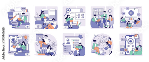 Educational Activities and Digital Learning Vector Set