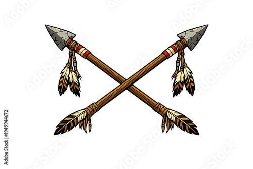 A vector illustration featuring two crossed traditional arrows with