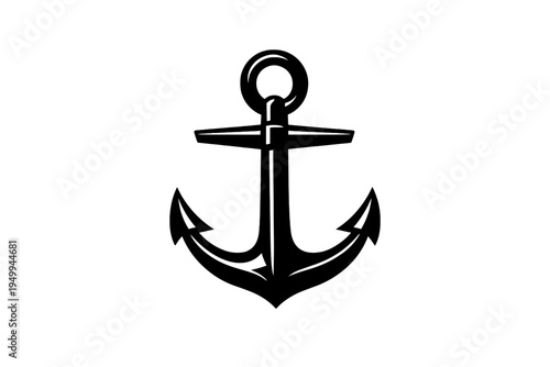 A black and white vector illustration of a classic nautical anchor