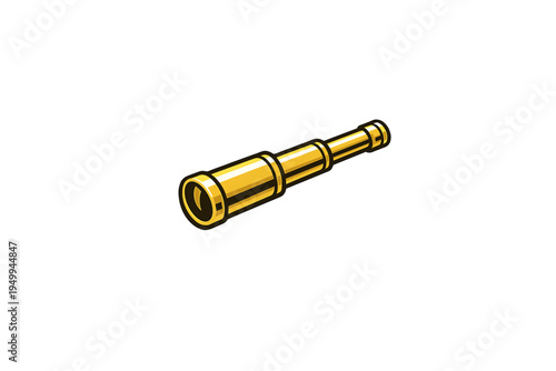 A vector illustration of a golden vintage spyglass telescope isolated