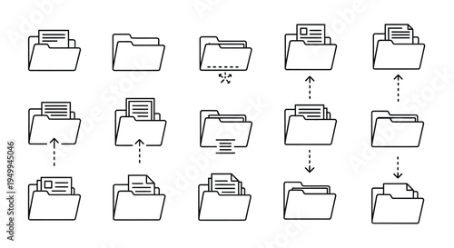 Arrangement of folder icons depicting data organization and file management silhouette