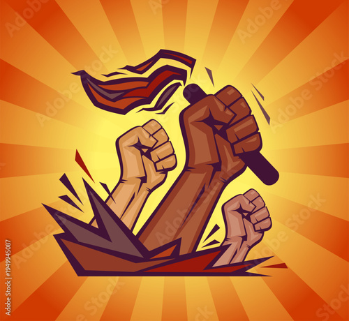 Vector poster with hands holding torches, black lives matter concept
