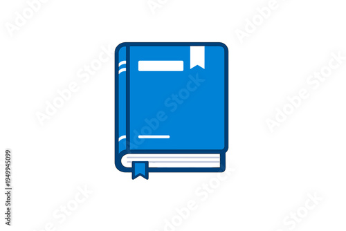 A flat vector illustration of a blue hardcover book featuring a white