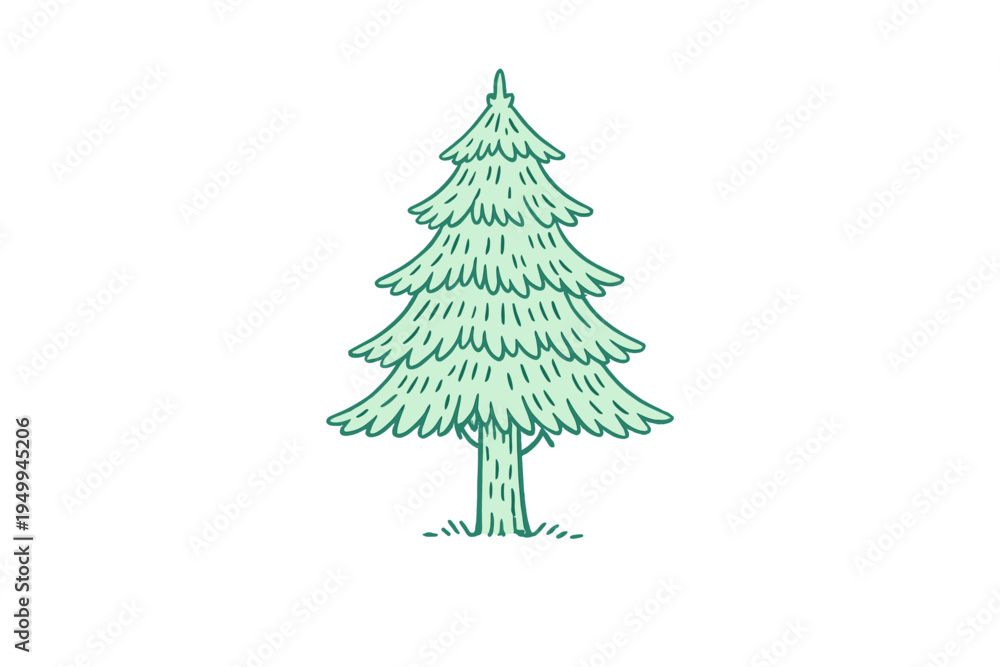 Fototapeta premium Stylized hand-drawn evergreen tree illustration with tiered branches