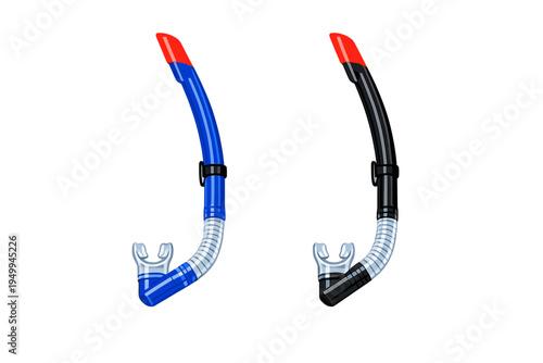 A vector illustration featuring two diving snorkels, one in blue and