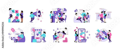 Brand Marketing and Online Engagement Vector Illustration