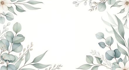 Soft watercolor leaf border frame with pastel greens.