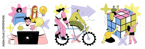 Collaborative Problem Solving and Teamwork Vector Illustration