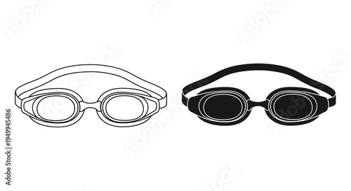 Two pairs of black and white swimming goggles are displayed side by side showcasing a minimalist design and differing shades