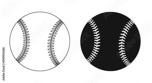 A stark black and white illustration depicts two baseballs one light and one dark showcasing their stitched details high quality professional