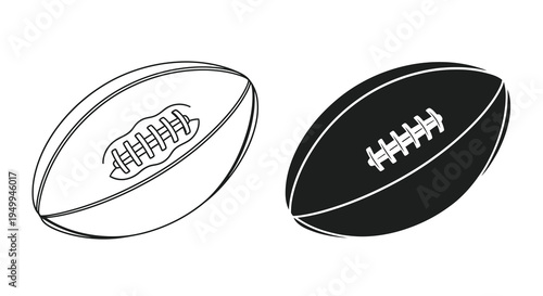 Two depictions of an american football are presented one outlined and the other solid black showcasing the sport s iconic shape