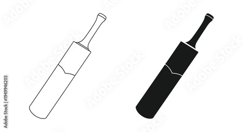 A simple illustration depicts two cricket bats one in a white outline and the other filled with black showcasing a contrasting visual