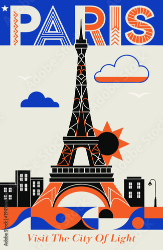 Paris poster with the Eiffel Tower and graphic elements