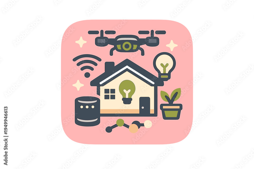 Fototapeta premium A flat vector illustration featuring smart home technology icons