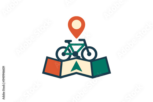 A flat vector illustration of a bicycle on top of a folded map with a