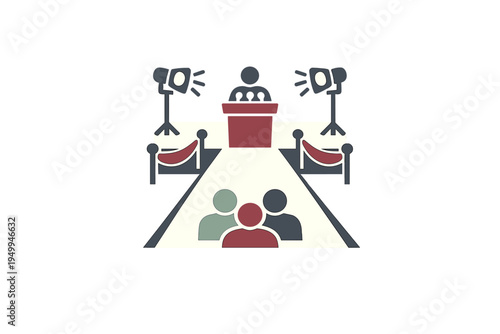 A flat vector illustration depicting a press conference or red carpet