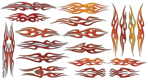Collection of Tribal Flame Graphics for Vehicle Decoration.