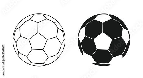 A graphic depiction showcases two soccer balls one rendered in white and the other in black against a stark white background