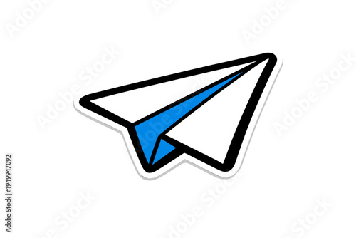 This vector art features a stylized paper airplane sticker with blue