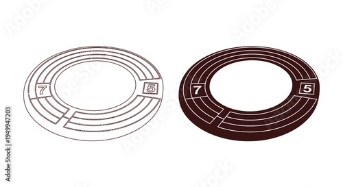 A comparative illustration presents a circular target design showcasing both a line art version and a colorized rendition with numbers