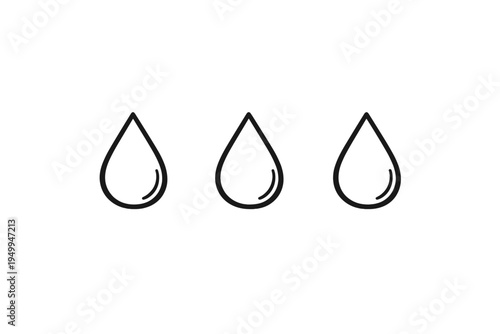 A set of three minimalist water drop icons in black line art style