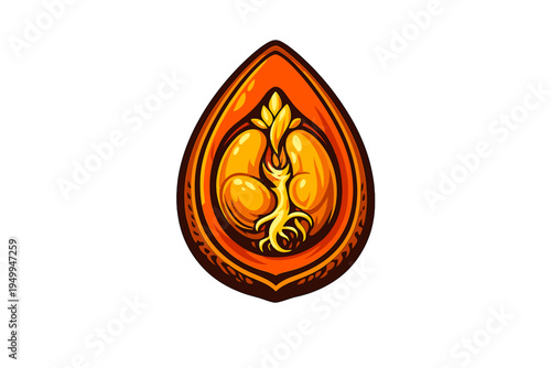 This vector art depicts a germinating seed within a teardrop-shaped