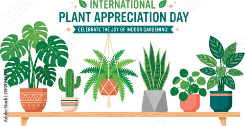 Diverse Indoor Potted Plants Displayed on Shelf for Plant Appreciation Day