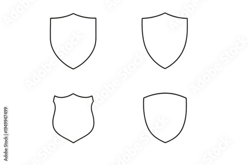 A collection of four minimalist shield outline icons in various