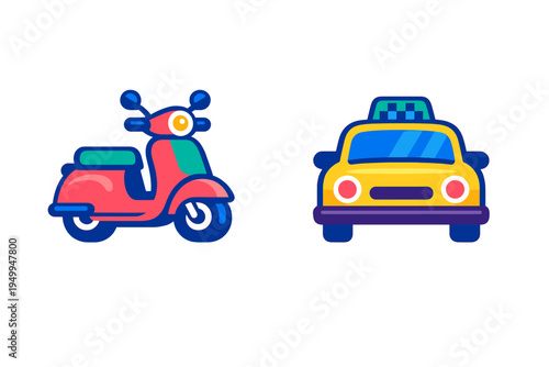 A vector illustration featuring a red motor scooter in profile and a