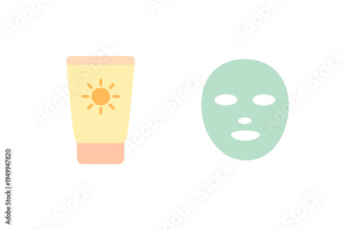 Flat vector illustration of skincare products including a yellow
